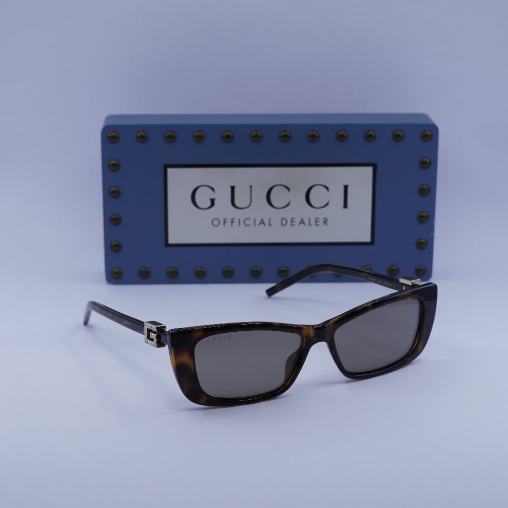 Gucci GG1681S 003 Cat Eye Sunglasses - Havana/Grey with Silver Mirror
